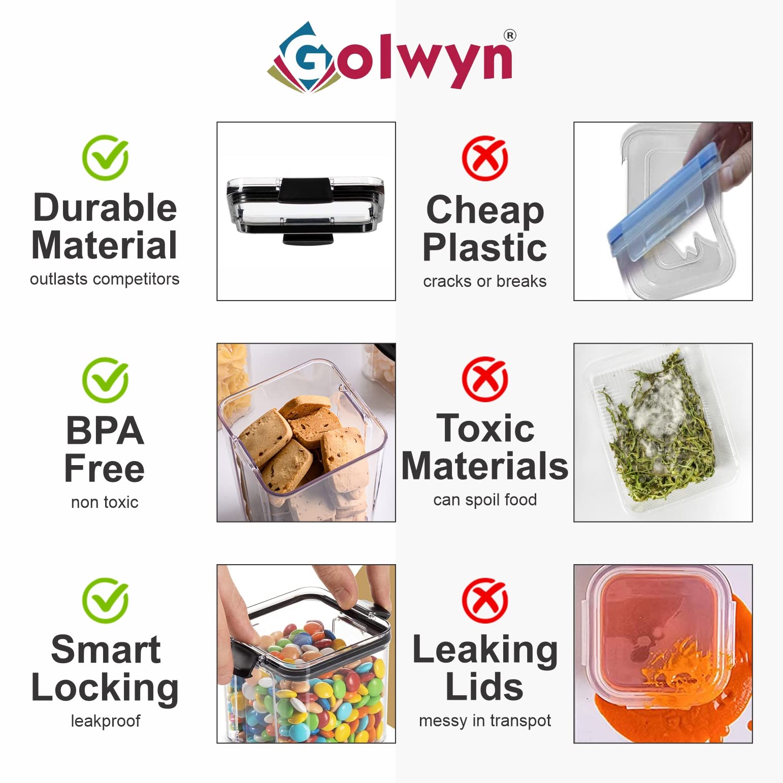 Golwyn Air Tight Containers For Kitchen Storage Set, Bpa Container For Kitchen Storage Set, Kitchen Organizer And Kitchen Access